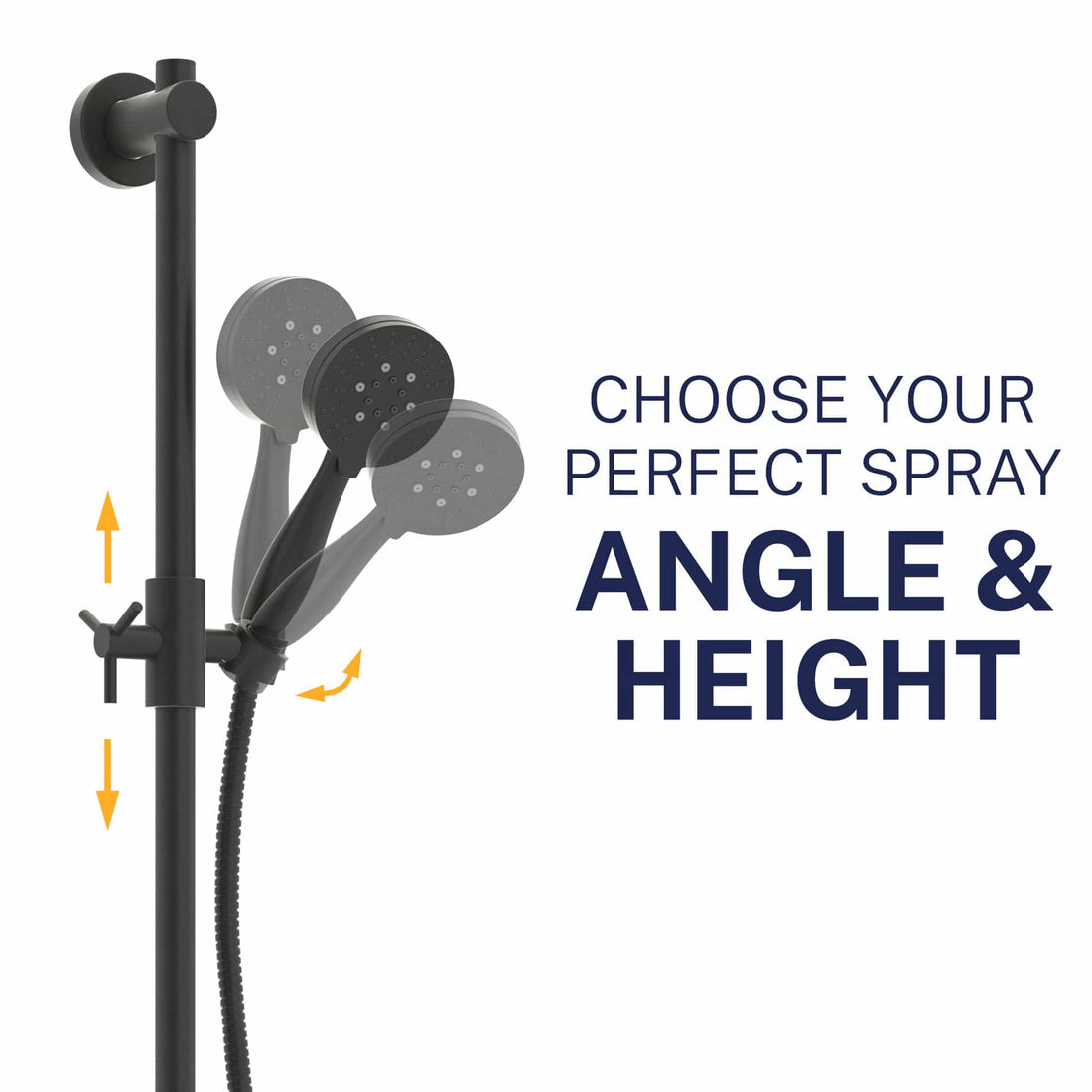 Angle and Height Slide Bar with 3-Spray Hand Held Shower Head & Hose Matte Black / 2.5 GPM Matte Black / 1.75 GPM  - The Shower Head Store