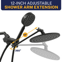 Extension Arm 1-Spray Dual with Adjustable Arm Matte Black / 2.5 GPM - The Shower Head Store