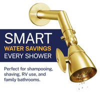 Smart Water Savings Main Image Trickle Valve Installed to Handheld Shower Head Brushed Gold - The Shower Head Store