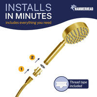 Installation Precise Flow Control Main Image Trickle Valve Installed to Handheld Shower Head Brushed Gold - The Shower Head Store