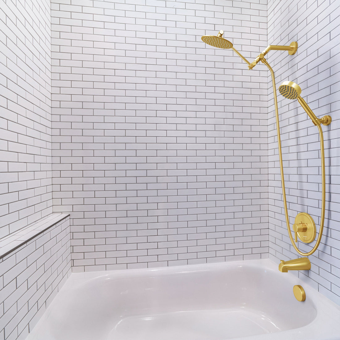 Lifestyle All Metal Dual Shower Head with Adjustable Arm and Shower Head Wall Mount with Valve and Trim Brushed Gold  / 2.5 - The Shower Head Store