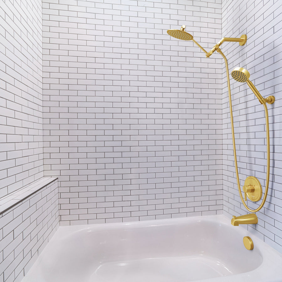 Lifestyle All Metal Dual Shower Head with Adjustable Arm and Shower Head Wall Mount with Valve and Trim Brushed Gold  / 2.5 - The Shower Head Store