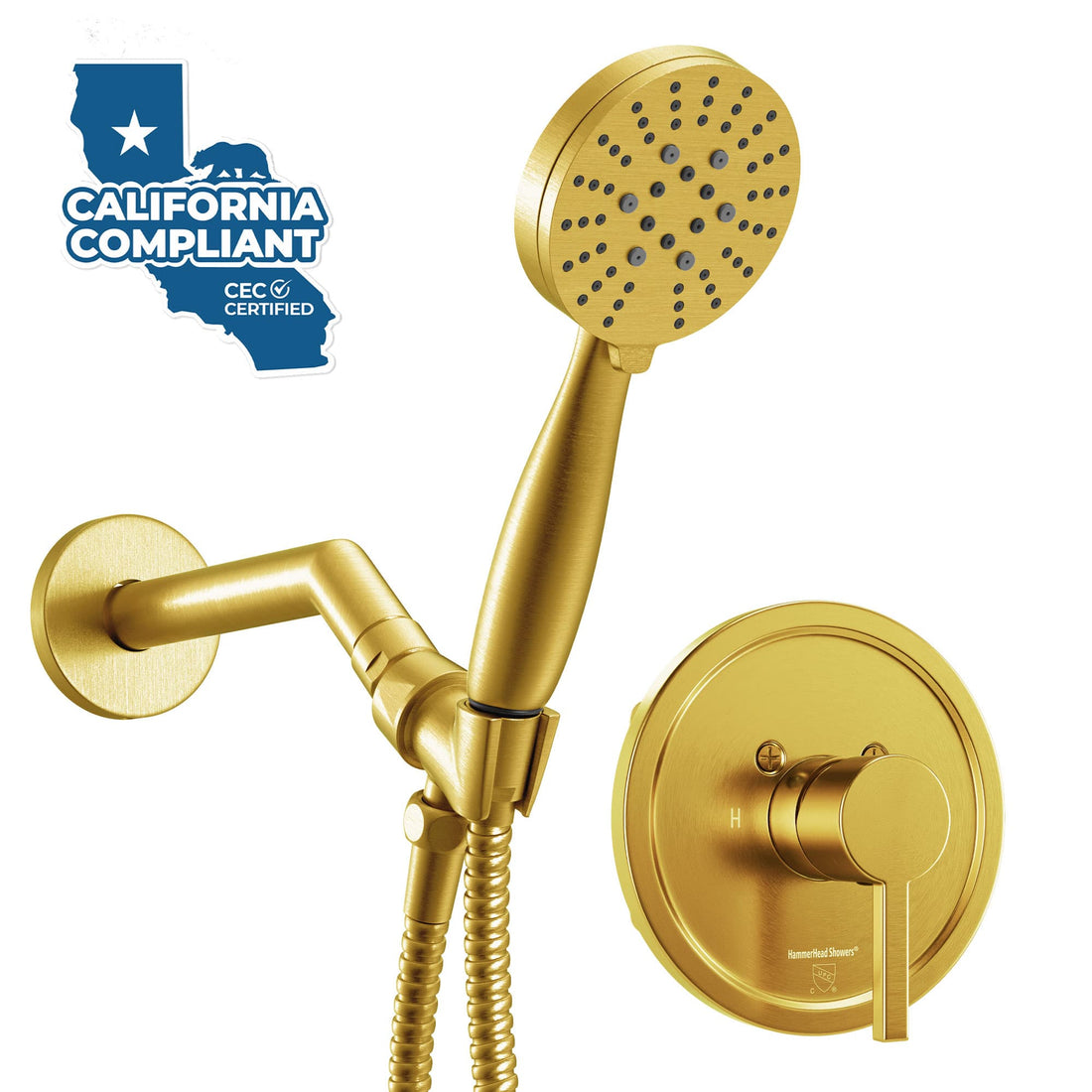 1-Handle Shower Valve System with 3-Spray Handheld Shower Head Brushed Gold / 1.75 GPM - The Shower Head Store