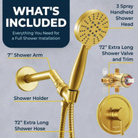Inclusions 1-Handle Shower Valve System with 3-Spray Handheld Shower Head Brushed Gold / 2.5 GPM Brushed Gold / 1.75 GPM - The Shower Head Store