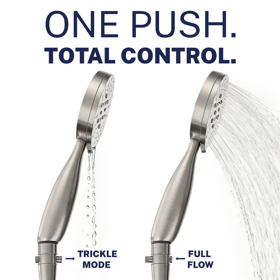 Flow Control Trickle Valve Installed to Handheld Shower Head Brushed Nickel - The Shower Head Store