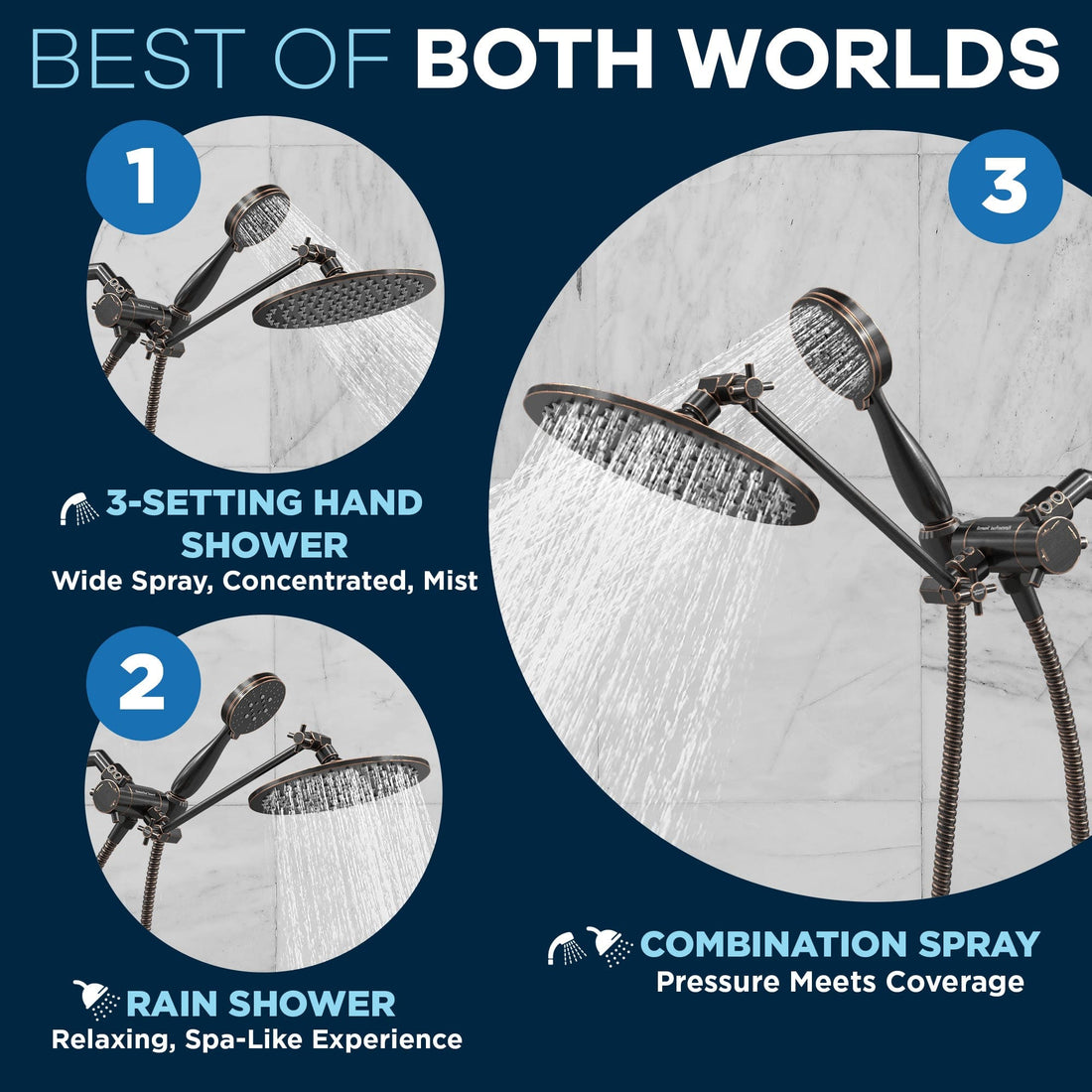 Features 3-Spray Dual with Adjustable Arm Oil Rubbed Bronze / 2.5 - The Shower Head Store