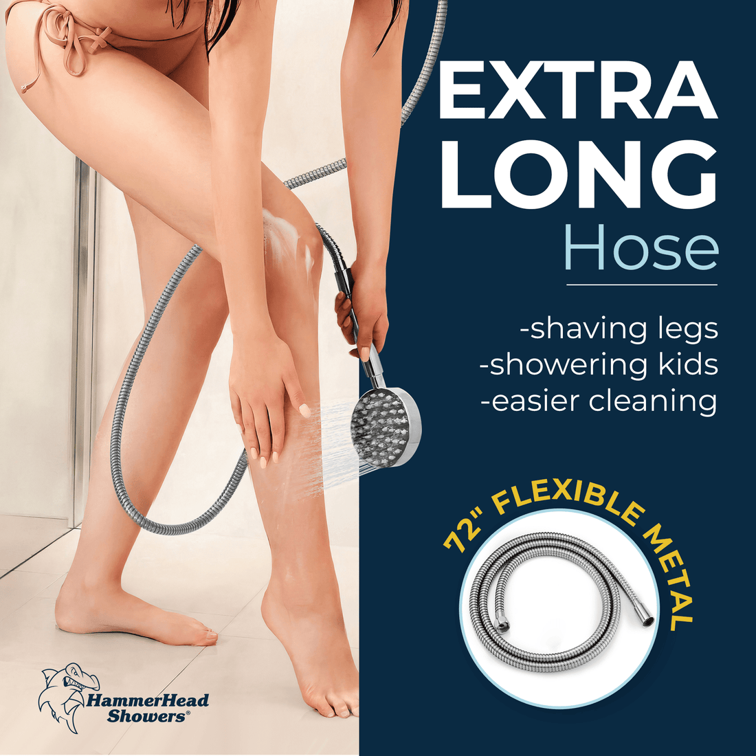 Extra Long Hose Valve and Trim, Low Flow 1-Spray Handheld and 7" Shower Arm Chrome / 1.75 - The Shower Head Store