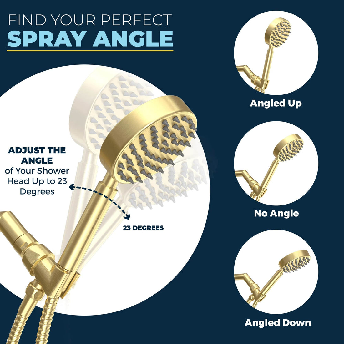 Perfect Spray Angle Valve and Trim, Low Flow 1-Spray Handheld and 7" Shower Arm Brushed Gold  / 1.75 - The Shower Head Store
