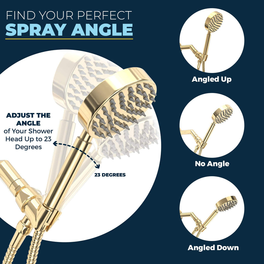 Perfect Spray Angle All Metal Handheld Shower Head Set - Complete Shower System with Valve and Trim Polished Brass  2.5