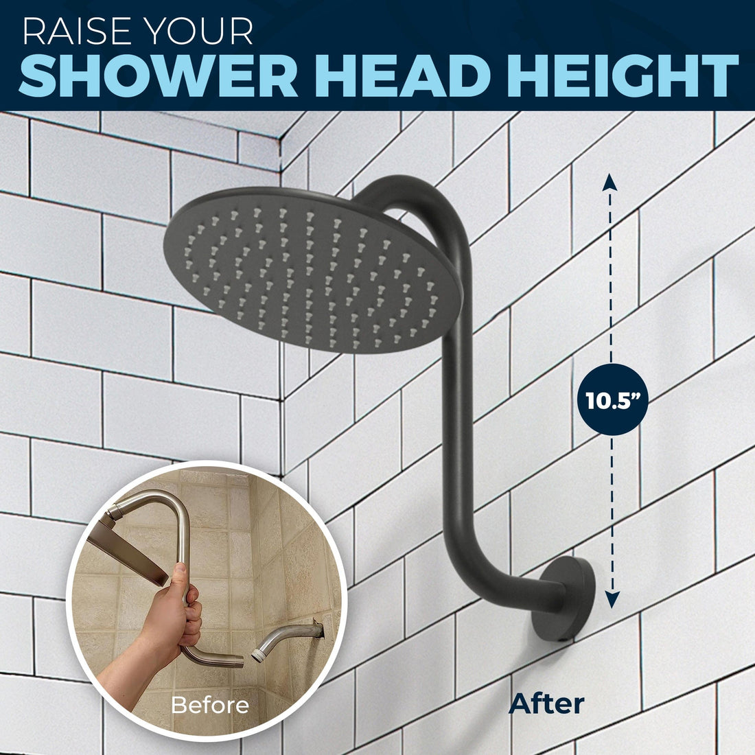 Benefit S-Style Arm Matte Black/ 2.5 - The Shower Head Store