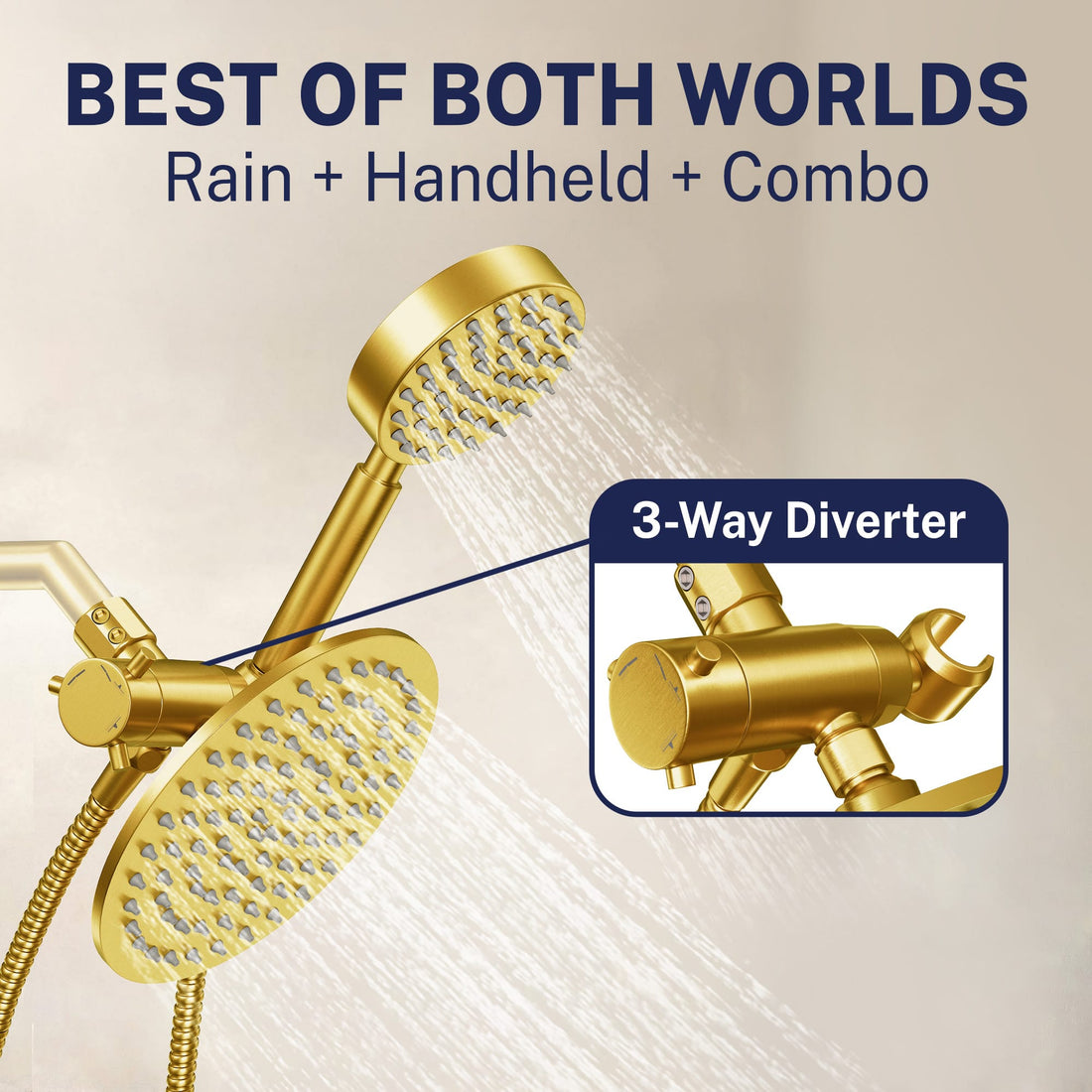 Best of Both Worlds 1-Spray Dual Shower Head Brushed Gold / 2.5 - The Shower Head Store