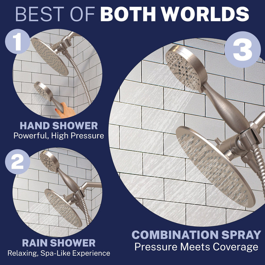 Best of Both Worlds 3-Spray Dual Shower Head Brushed Nickel / 2.5 - The Shower Head Store