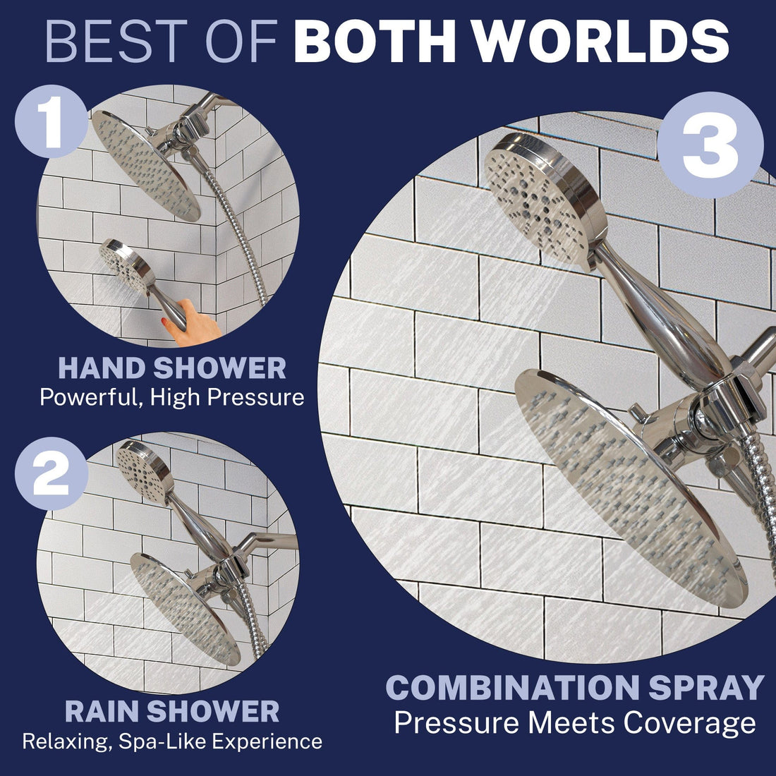 Best of Both Worlds 3-Spray Dual Shower Head Chrome / 2.5 - The Shower Head Store