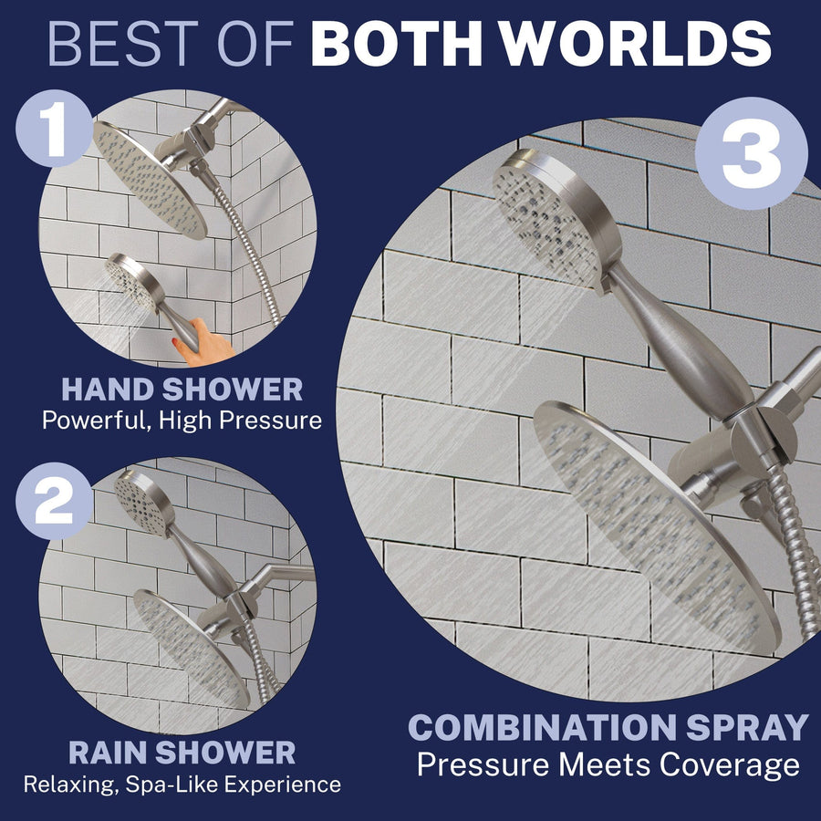 Best of Both Worlds 3-Spray Dual Shower Head Brushed Nickel  / 1.75 - The Shower Head Store