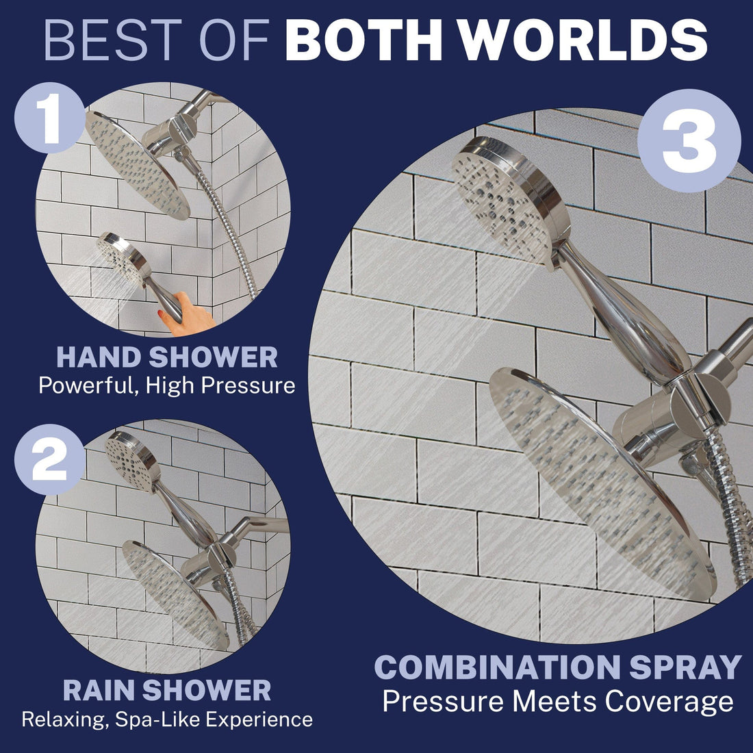 Best of Both Worlds 3-Spray Dual Shower Head Chrome / 1.75 - The Shower Head Store