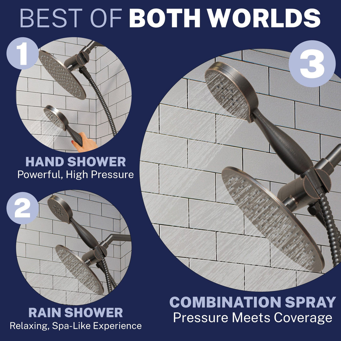 Best of Both Worlds 3-Spray Dual Shower Head Oil Rubbed Bronze  / 1.75 - The Shower Head Store
