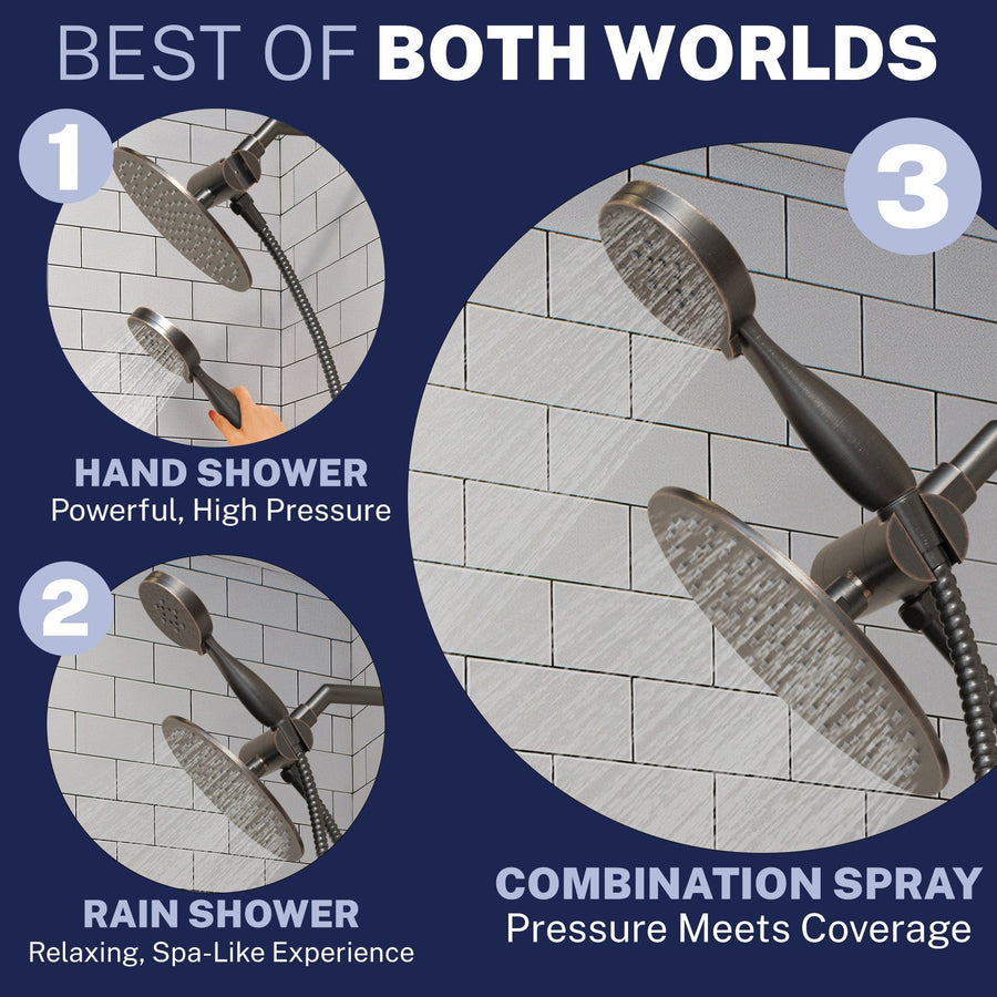 Best of Both Worlds 3-Spray Dual Shower Head Oil Rubbed Bronze  / 1.75 - The Shower Head Store