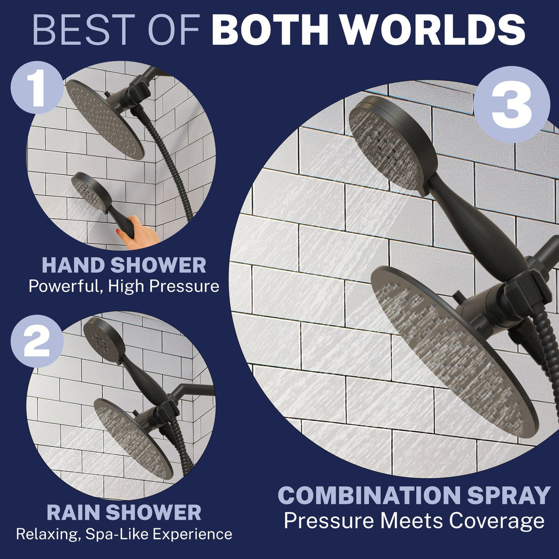 Best of Both Worlds 3-Spray Dual Shower Head Matte Black / 2.5 - The Shower Head Store