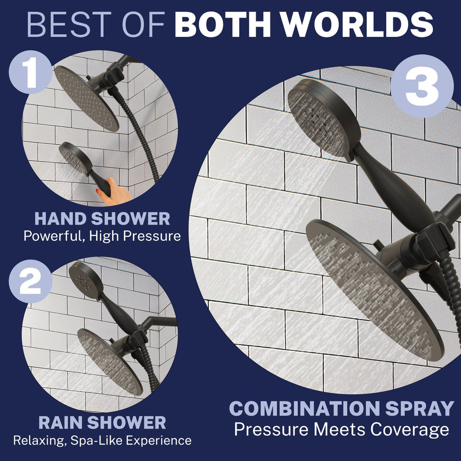 Best of Both Worlds 3-Spray Dual Shower Head Matte Black / 2.5 - The Shower Head Store
