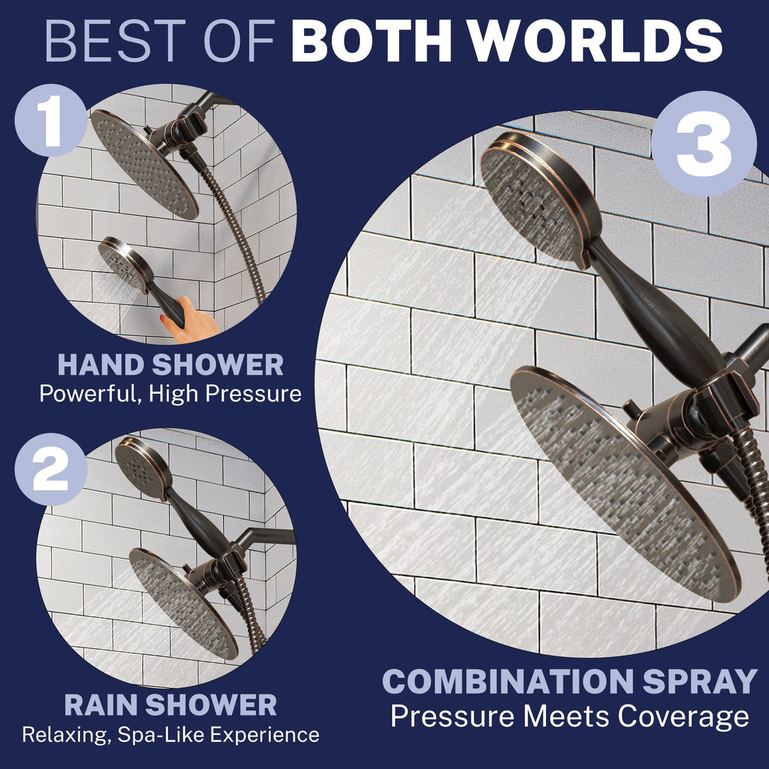 Best of Both Worlds 3-Spray Dual Shower Head Oil Rubbed Bronze / 2.5 - The Shower Head Store