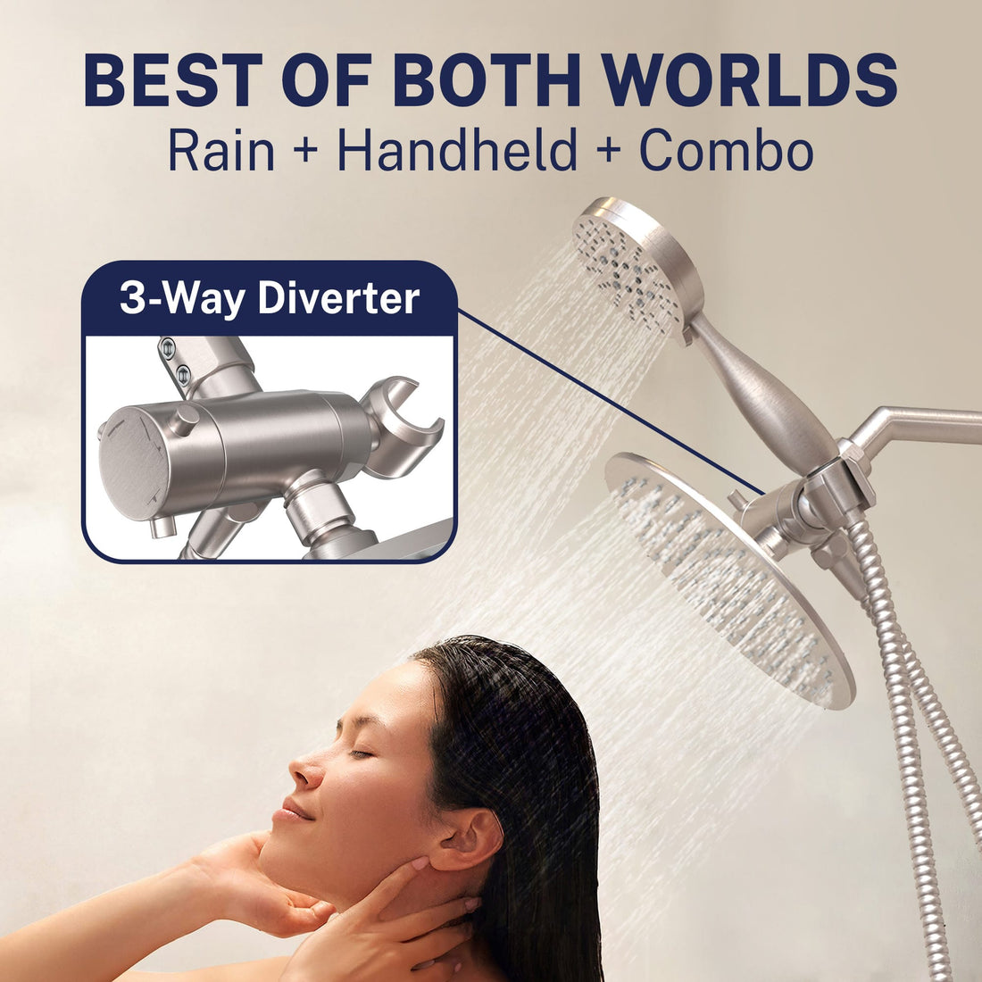 Best of Both Worlds 3-Spray Dual Shower Head Brushed Nickel / 2.5 - The Shower Head Store