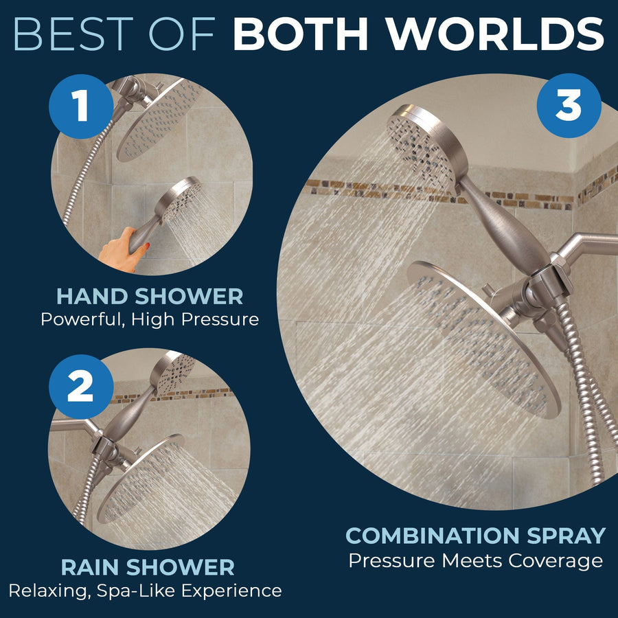 Best of Both Worlds 3-Spray Dual Shower Head Brushed Nickel / 2.5 - The Shower Head Store