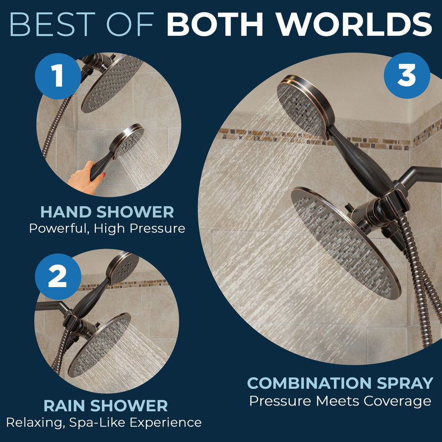 Best of Both Worlds 3-Spray Dual Shower Head Oil Rubbed Bronze / 2.5 - The Shower Head Store