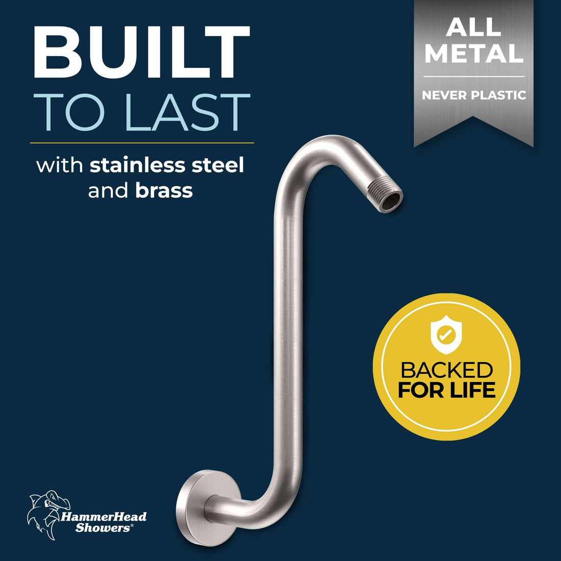Built To Last S style Shower Arm Brushed Nickel - The Shower Head Store