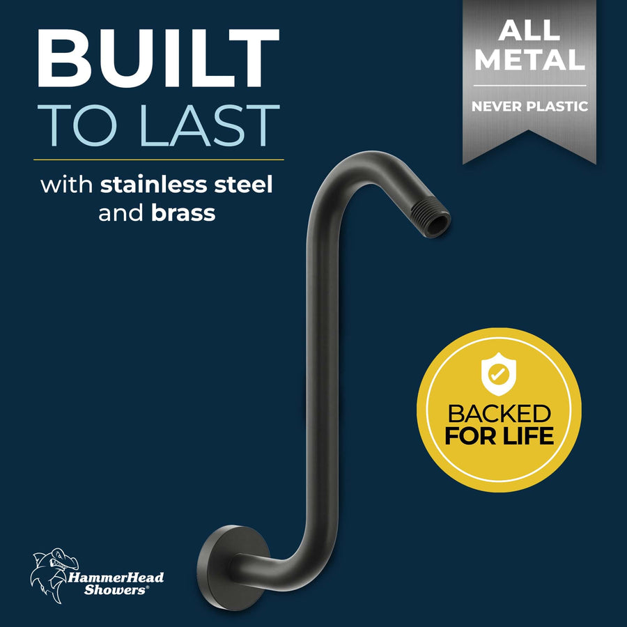 Built_To_Last_S-style_Shower_Arm Matte Black - The Shower Head Store