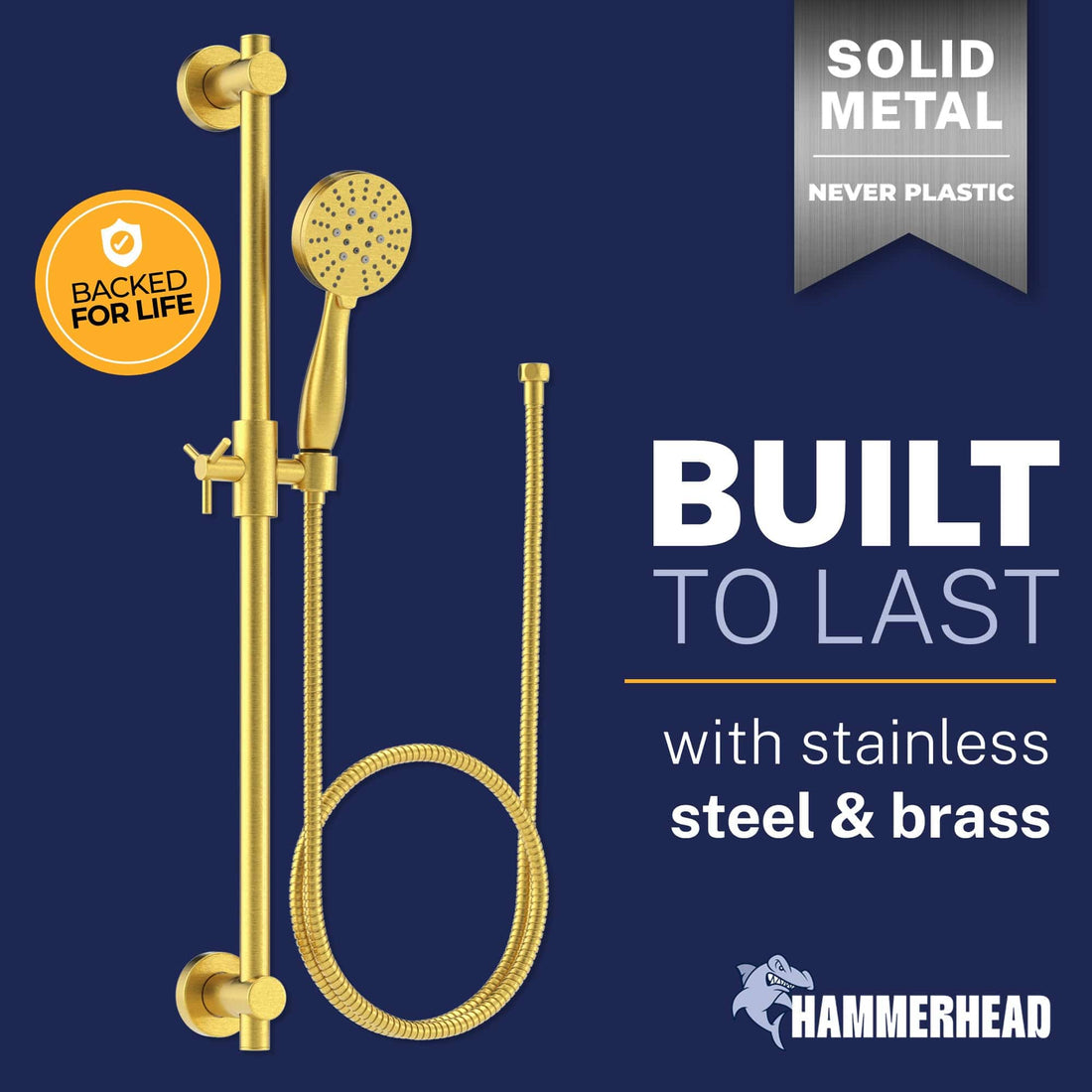 Built to Last Slide Bar with 3-Spray Hand Held Shower Head & Hose Matte Black  / 2.5 - The Shower Head Store