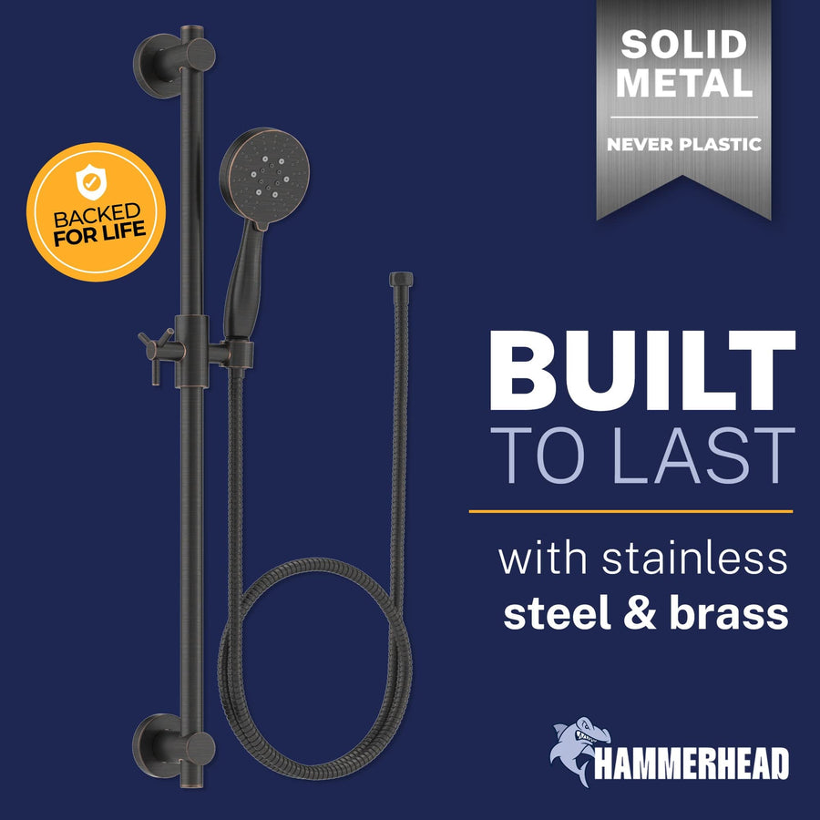 Built to Last Slide Bar with 3-Spray Hand Held Shower Head & Hose Oil Rubbed Bronze  / 2.5 - The Shower Head Store