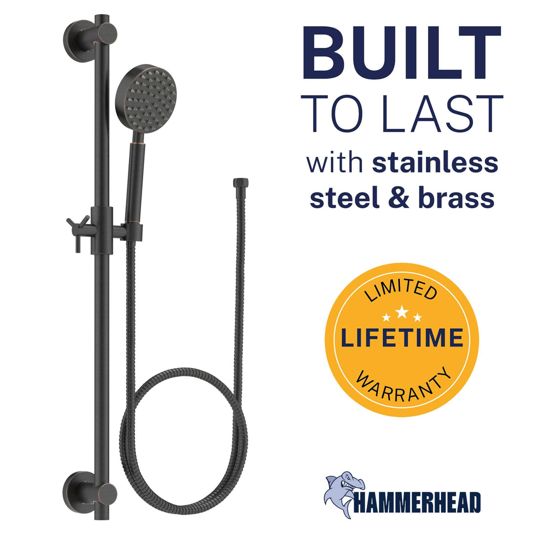 Built to Last ALL Metal Shower Slide Bar with Hand Held Shower Head & Hose Oil Rubbed Bronze / 2.5 GPM Oil Rubbed Bronze / 1.75 GPM - The Shower Head Store