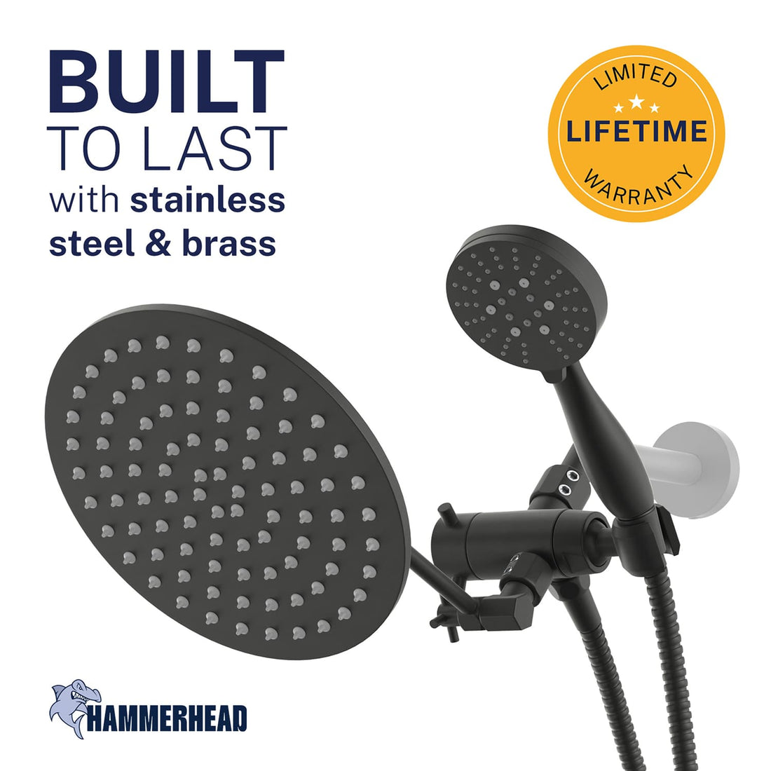 Built to Last 3-Spray Dual with Adjustable Arm Matte Black / 2.5 GPM - The Shower Head Store