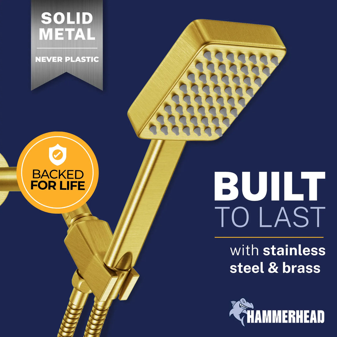 Built to Last Handheld Square Shower Head Set Brushed Gold  / 2.5 - The Shower Head Store