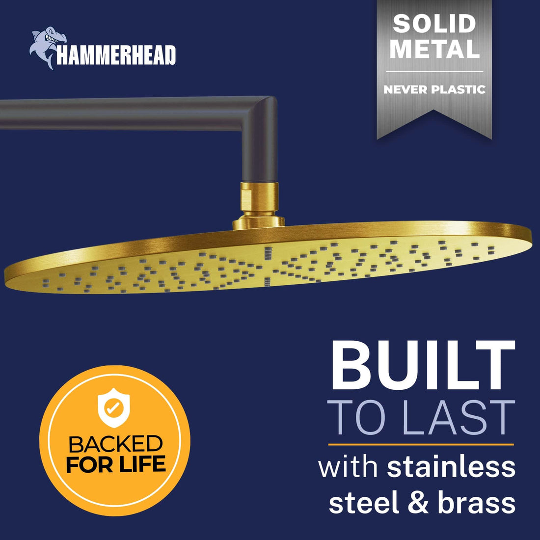 Built to Last 12 Inch Rain Shower Head Brushed Gold  / 2.5 - The Shower Head Store