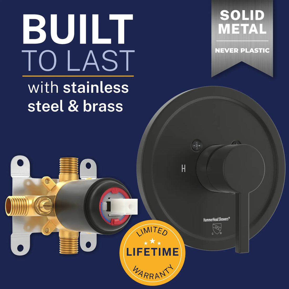 Built to Last with Stainless Steel and Brass cUPC Certified - All Metal 1-Handle Tub and Shower Valve with Trim Kit Matte Black - The Shower Head Store