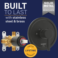 Built to Last with Stainless Steel and Brass cUPC Certified - All Metal 1-Handle Tub and Shower Valve with Trim Kit Matte Black - The Shower Head Store