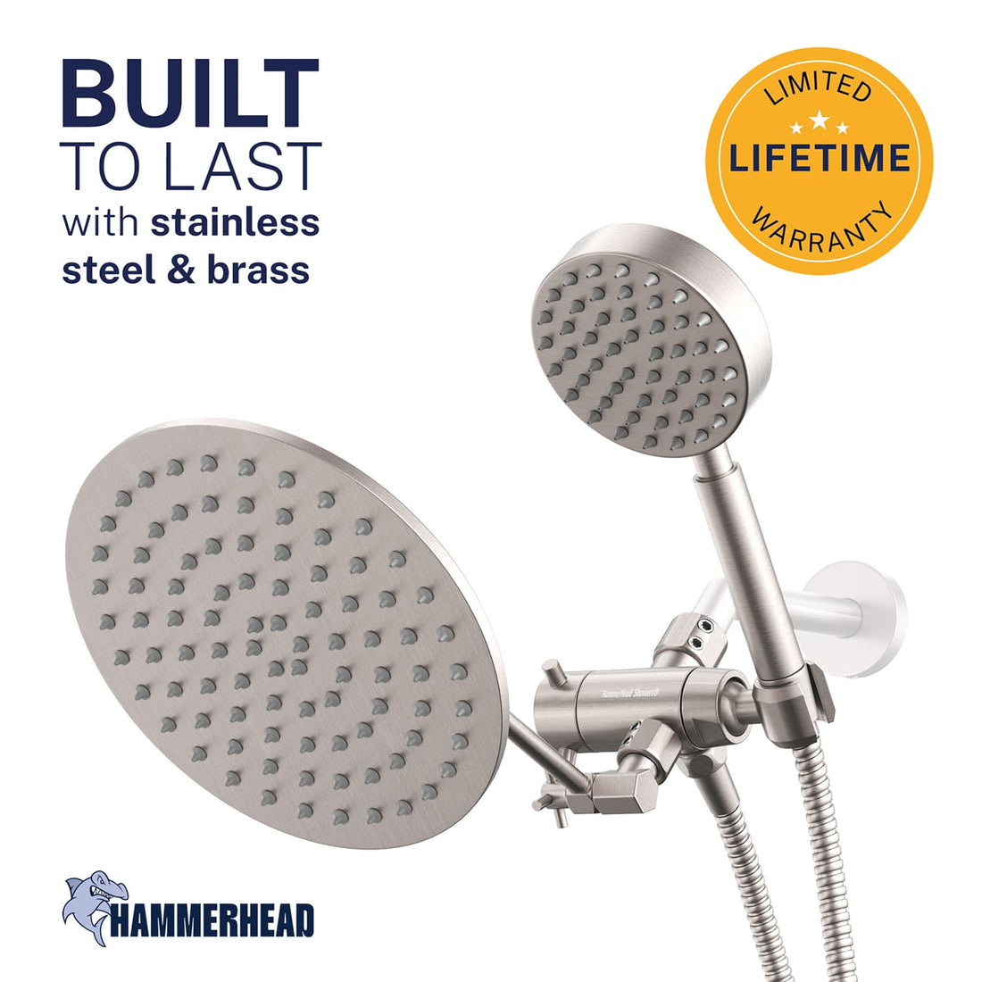 Built to Last 1-Spray Dual with Adjustable Arm Brushed Nickel / 2.5 GPM - The Shower Head Store