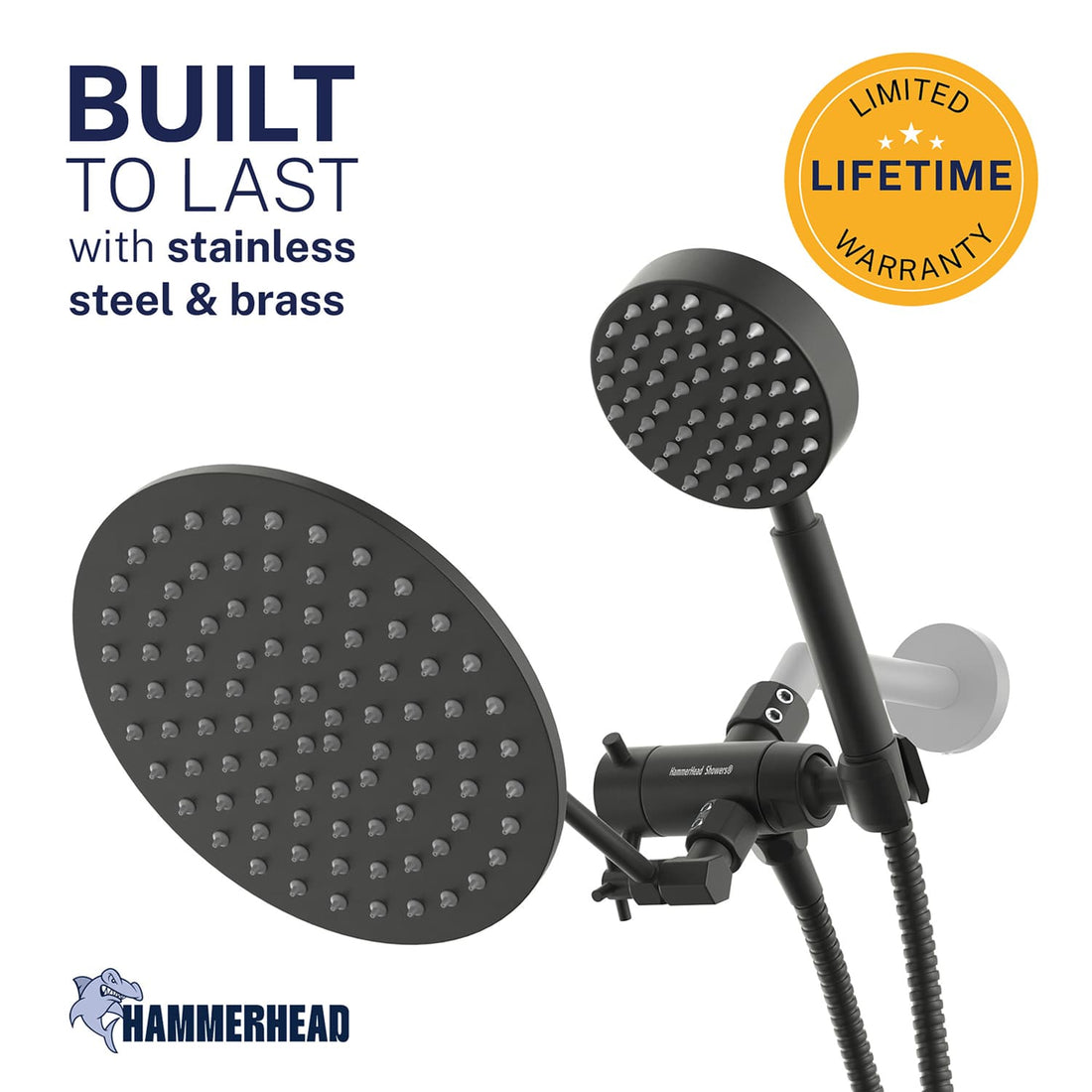 Built to Last 1-Spray Dual with Adjustable Arm Matte Black / 2.5 GPM - The Shower Head Store