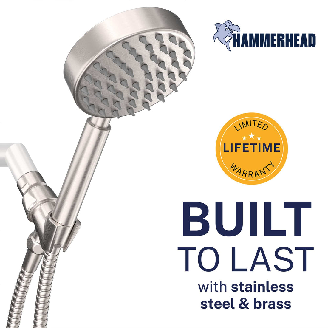 Built to Last All Metal Handheld Shower Head Set 1-Spray Chrome - The Shower Head Store Brushed Nickel / 2.5 GPM Brushed Nickel / 1.75 GPM