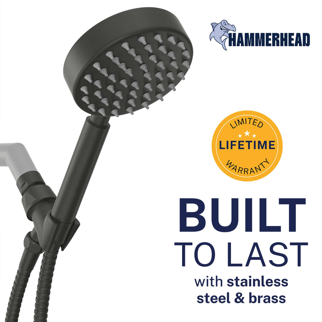 Built to Last All Metal Handheld Shower Head Set 1-Spray Chrome - The Shower Head Store Matte Black / 2.5 GPM Matte Black / 1.75 GPM