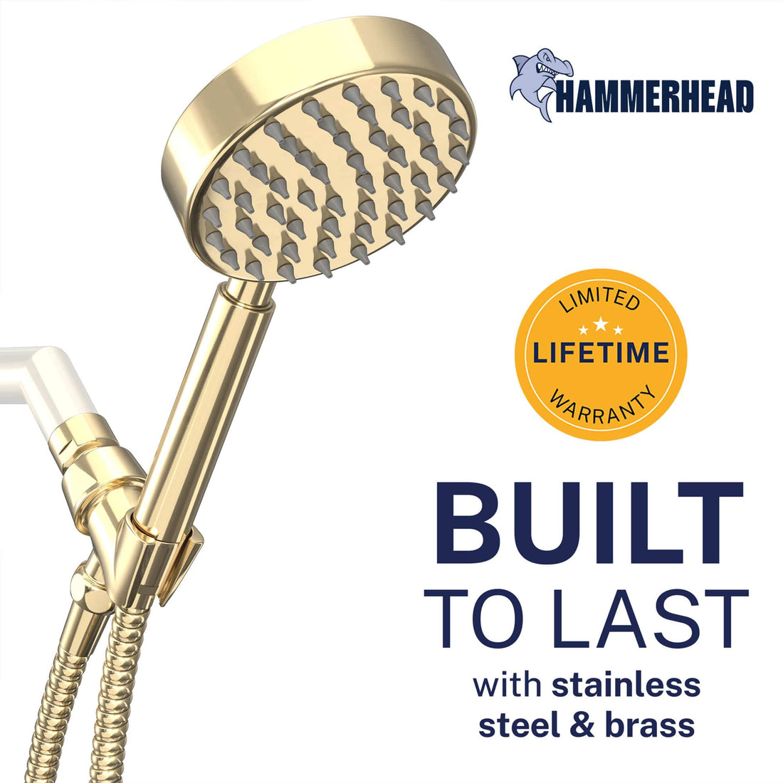 Built to Last All Metal Handheld Shower Head Set 1-Spray Chrome - The Shower Head Store Polished Brass / 2.5 GPM Polished Brass / 1.75 GPM