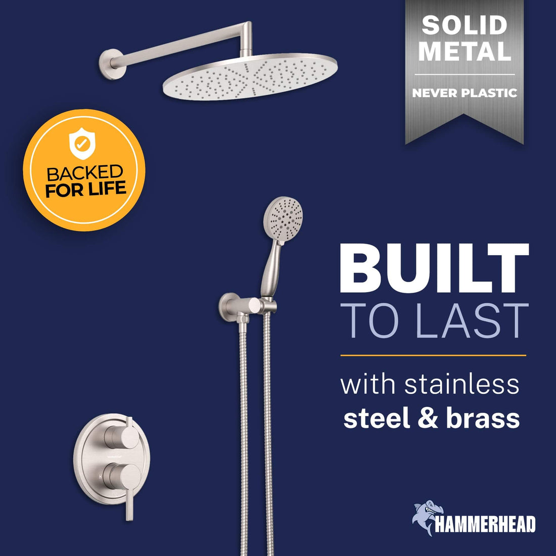 Built to Last 2-Handle Shower System with 10" Rain, Diverter & Handheld Brushed Nickel / 2.5 GPM - The Shower Head Store