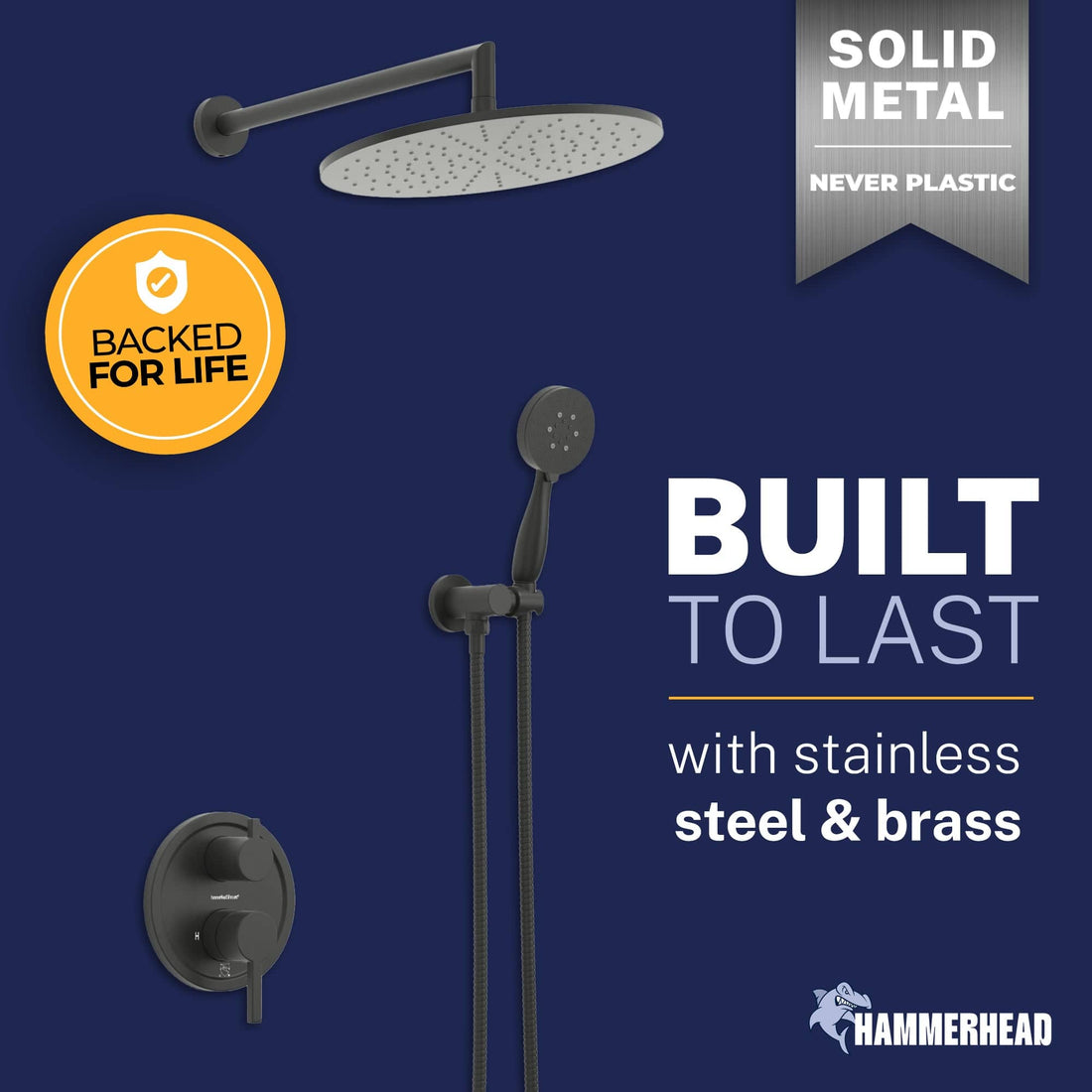 Built to Last 2-Handle Shower System with 10" Rain, Diverter & Handheld Matte Black / 2.5 GPM - The Shower Head Store