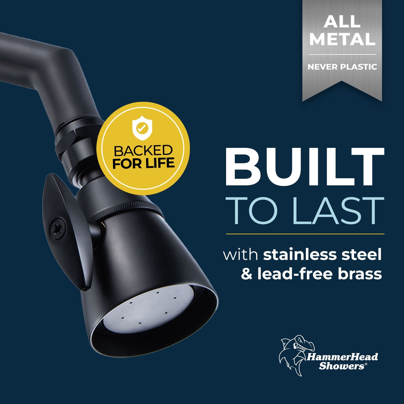 All Metal 2Inch High Pressure Shower Head, Variable Pattern, 2.5 GPM