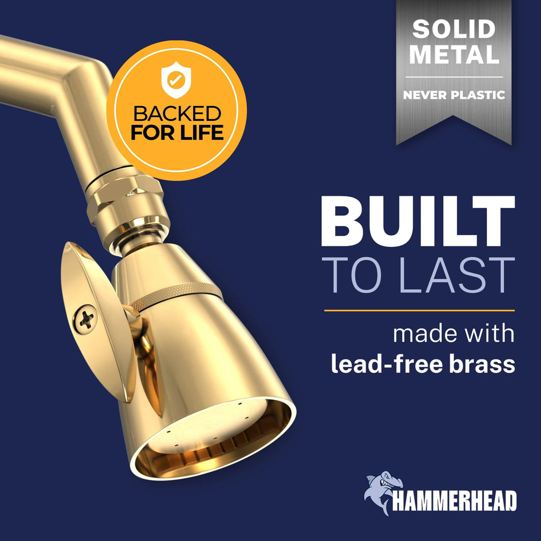 Built to Last California Compliant Low Flow HammerHead Showers 2-Inch Shower Head Polished Brass / 1.75 - The Shower Head Store
