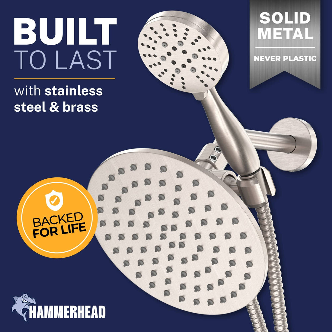 Built to Last All Metal 3-Spray Dual Shower Head Combo Brushed Nickel / 2.5 GPM - The Shower Head Store
