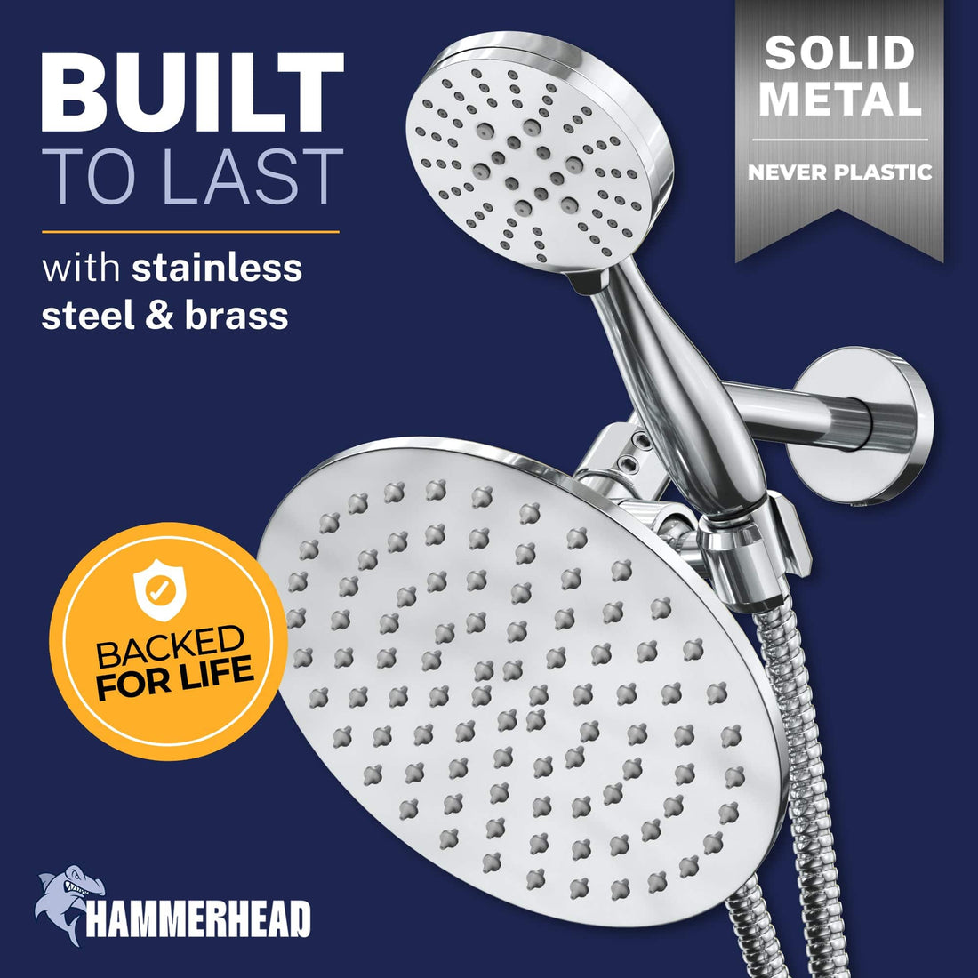 Built to Last All Metal 3-Spray Dual Shower Head Combo Chrome / 2.5 GPM - The Shower Head Store