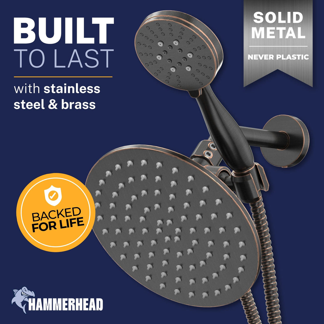 Built to Last 3-Spray Dual Shower Head Combo Oil Rubbed Bronze / 2.5 GPM - The Shower Head Store