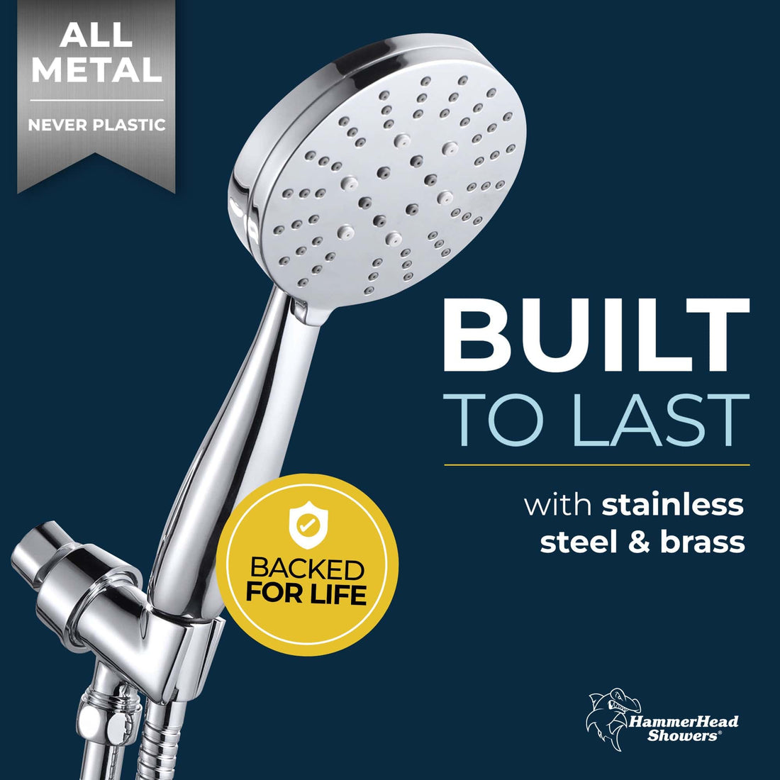 Built to Last California Compliant Low Flow HammerHead Showers 3-Spray Handheld Shower Head 1.8 / Chrome - The Shower Head Store
